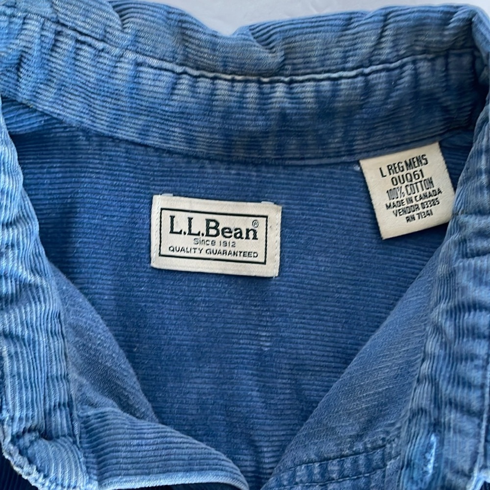 LL BEAN blue corduroy long sleeve button down shirt men’s size Large regular - Picture 4 of 13